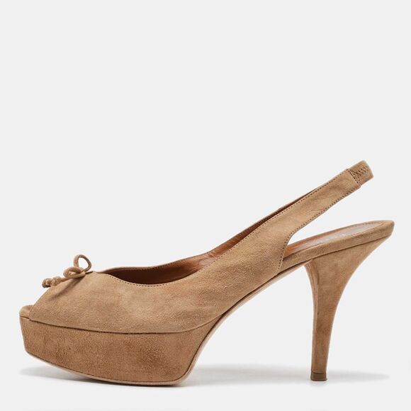 Fendi Beige Suede Fendista Bow Peep Toe Slingback Platform Pumps Size 41,New Products : American Fashion Style Bags On Sale